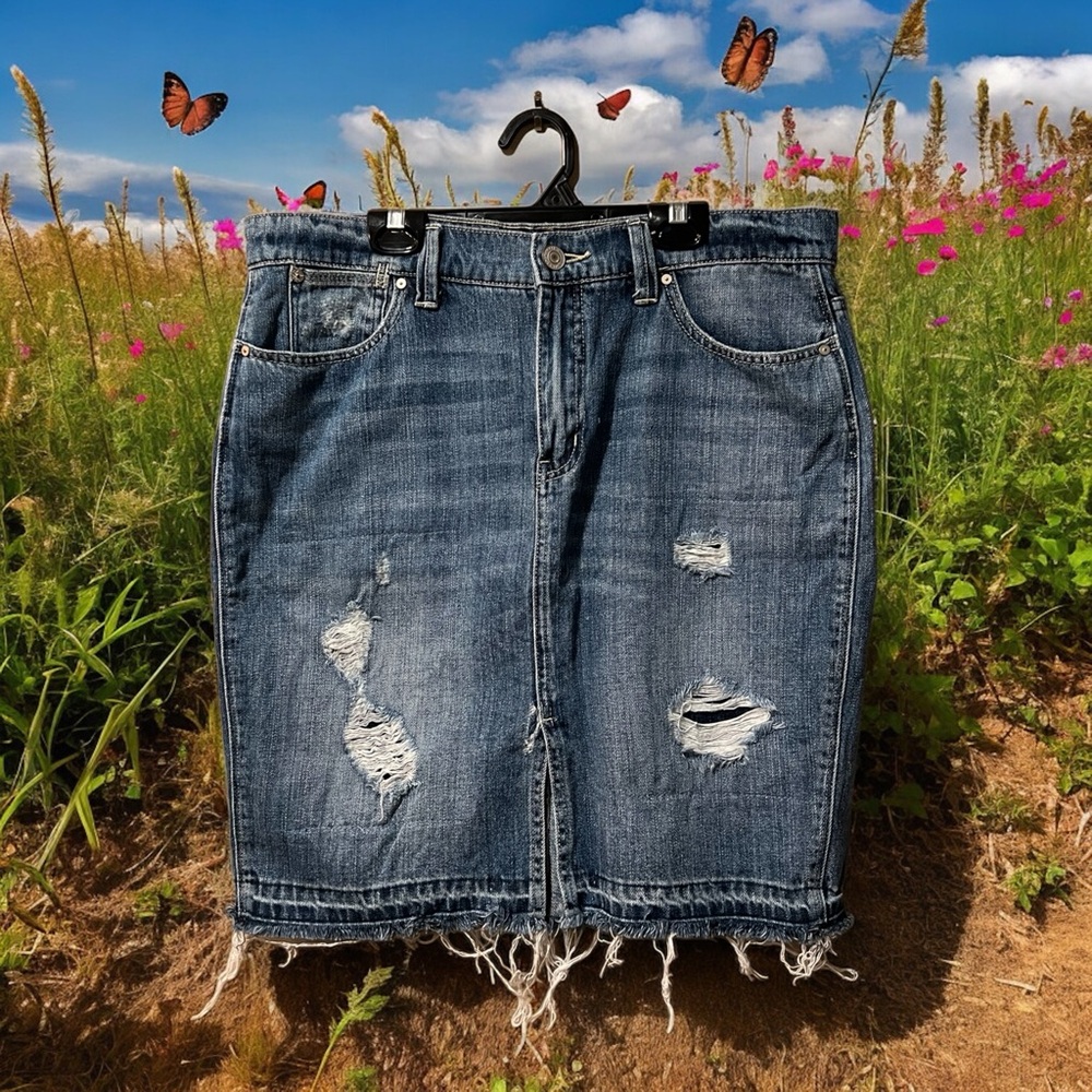 Bootlegger Distressed Denim Skirt